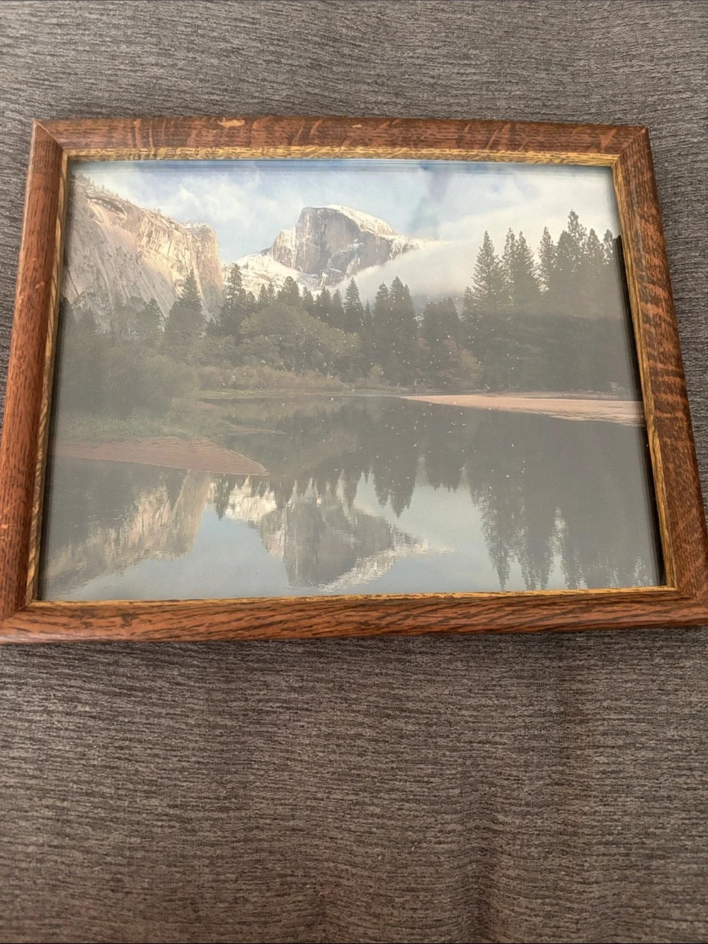 Vintage Wood Tone Picture Frame with Scenic Print - Brown